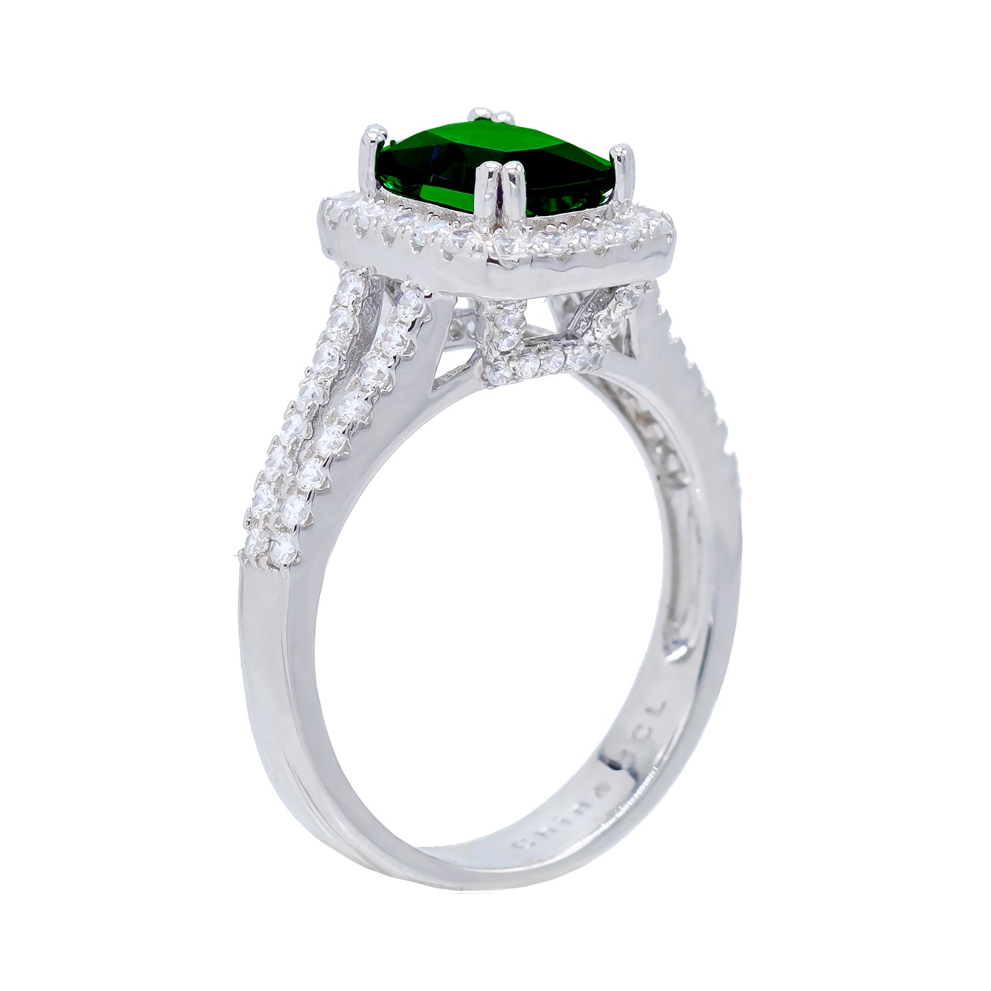 Emerald-Cut Halo-Set Cubic Zirconia Engagement Ring, Sterling Silver