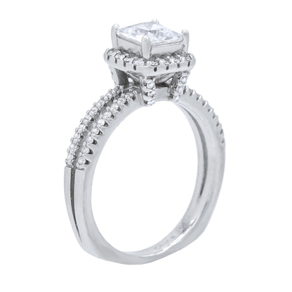 2.10 cttw Princess-Cut Halo-Set Cubic Zirconia Engagement Ring, Sterling Silver