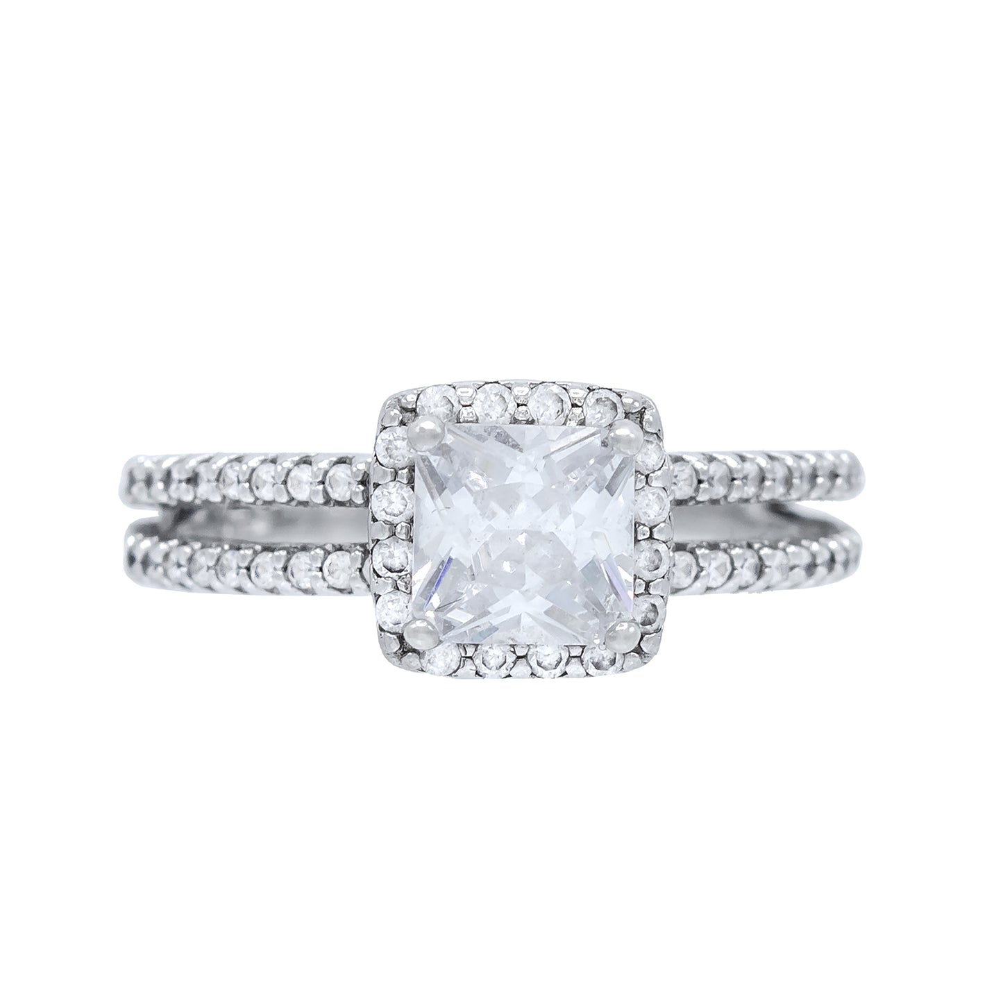 2.10 cttw Princess-Cut Halo-Set Cubic Zirconia Engagement Ring, Sterling Silver