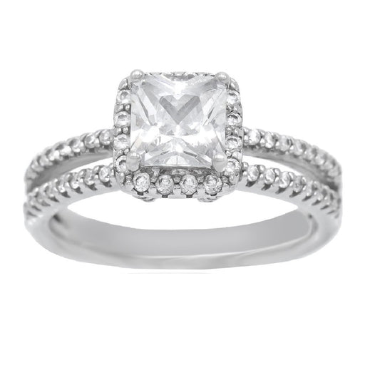 2.10 cttw Princess-Cut Halo-Set Cubic Zirconia Engagement Ring, Sterling Silver