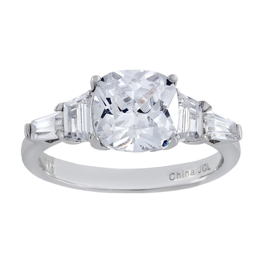 Five-Stone Cushion-Cut and Baguette Cut Cubic Zirconia Engagement Ring, Sterling Silver