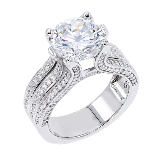 4.50 carats Round Cut Solitaire Engagement Ring, Sterling Silver