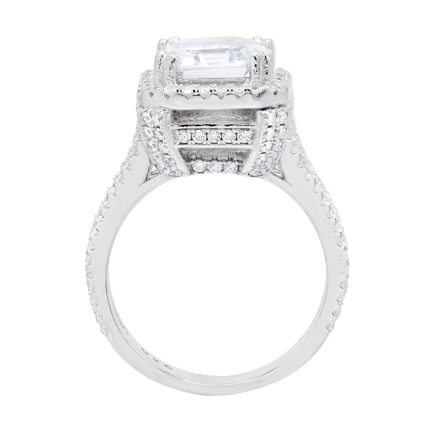 Asscher Cut Halo Set Cubic Zirconia Solitaire Ring, Sterling Silver