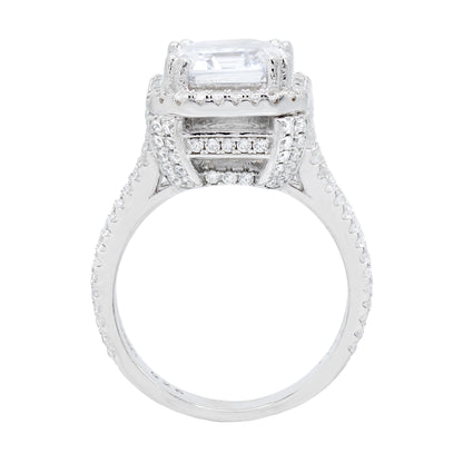 Asscher Cut Halo Set Cubic Zirconia Solitaire Ring, Sterling Silver