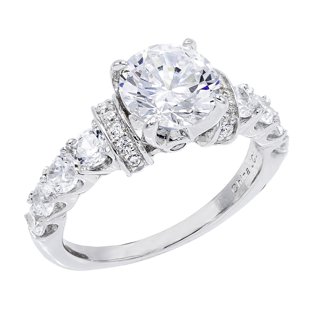 2.3 cttw Cubic Zirconia Round-Cut Center Stone with Graduated Side Engagement Ring